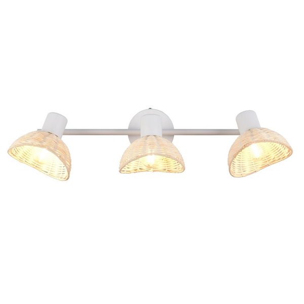 Regleta de techo de 3 focos rattan CALVI bombillas excl. 3x E14 max. 10W IP20 Blanco