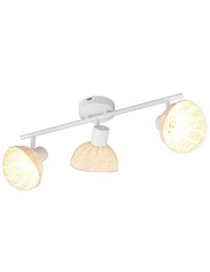 Regleta de techo de 3 focos rattan CALVI bombillas excl. 3x E14 max. 10W IP20 Blanco