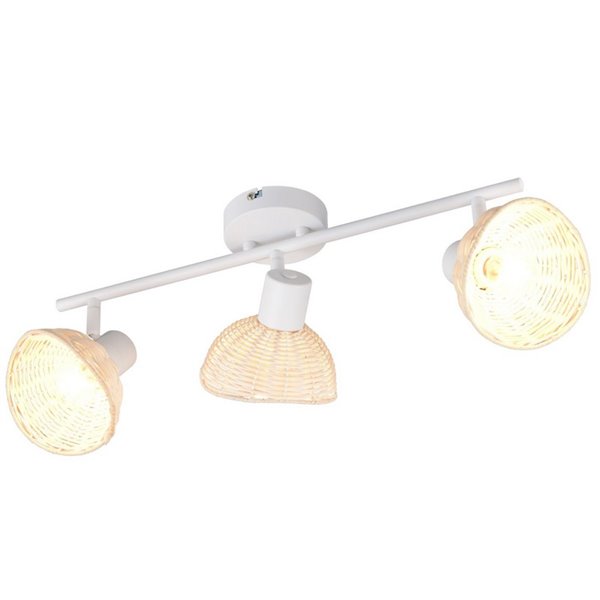 Regleta de techo de 3 focos rattan CALVI bombillas excl. 3x E14 max. 10W IP20 Blanco