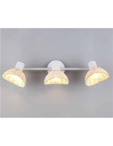 Luminária de teto CALVI com 3 lâmpadas em rattan, não inclui 3 soquetes E14 de 10W no máximo, IP20, branca.