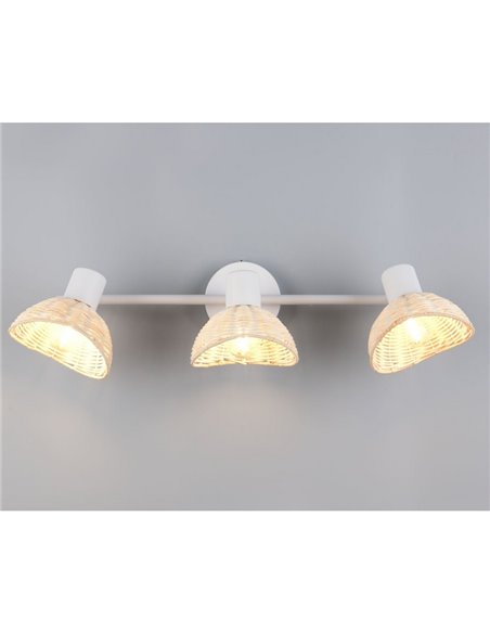 Regleta de techo de 3 focos rattan CALVI bombillas excl. 3x E14 max. 10W IP20 Blanco