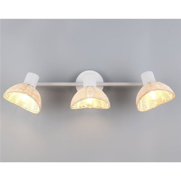 Luminária de teto CALVI com 3 lâmpadas em rattan, não inclui 3 soquetes E14 de 10W no máximo, IP20, branca.