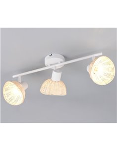 Regleta de techo de 3 focos rattan CALVI bombillas excl. 3x E14 max. 10W IP20 Blanco 2