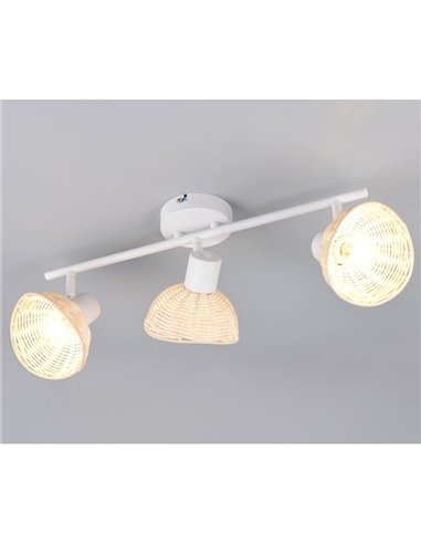 Regleta de techo de 3 focos rattan CALVI bombillas excl. 3x E14 max. 10W IP20 Blanco