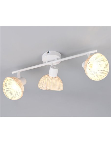 Regleta de techo de 3 focos rattan CALVI bombillas excl. 3x E14 max. 10W IP20 Blanco