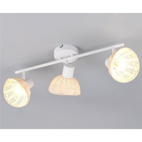 Regleta de techo de 3 focos rattan CALVI bombillas excl. 3x E14 max. 10W IP20 Blanco