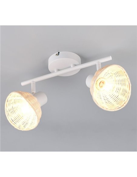 Focos de techo de rattan CALVI bombillas excl. 2x E14 max. 10W IP20 Blanco