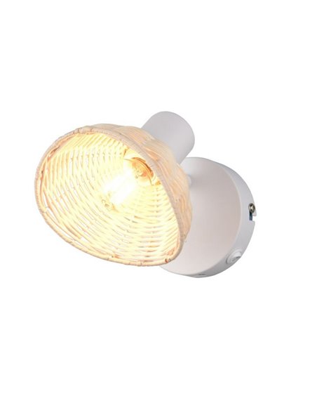 Focos de techo/aplique de pared rattan CALVI bombilla excl. 1x E14 max. 10W IP20 Blanco