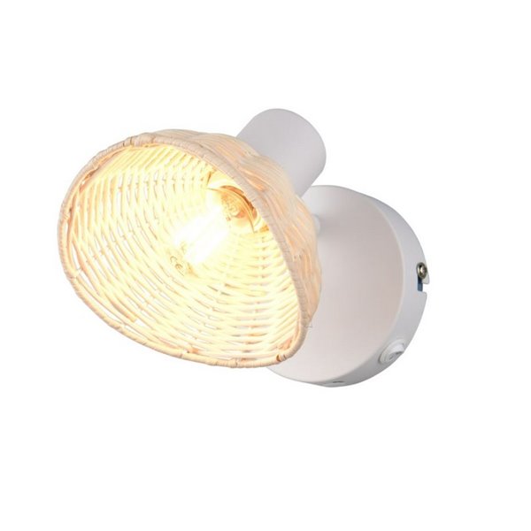 Focos de techo/aplique de pared rattan CALVI bombilla excl. 1x E14 max. 10W IP20 Blanco