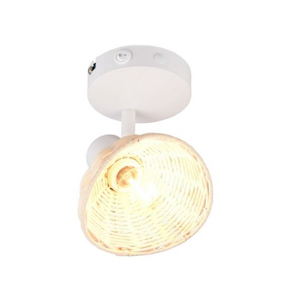 Focos de techo/aplique de pared rattan CALVI bombilla excl. 1x E14 max. 10W IP20 Blanco