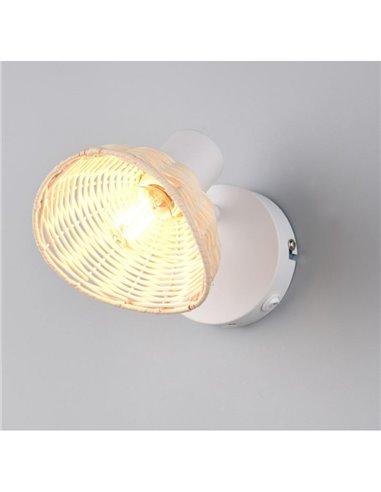 Focos de techo/aplique de pared rattan CALVI bombilla excl. 1x E14 max. 10W IP20 Blanco