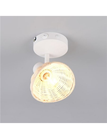 Luminárias de teto/parede CALVI em rattan, lâmpada não incluída (1 x E14 máx. 10W), IP20, brancas.