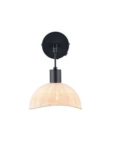 Aplique de pared CALVI rattan bombilla excl. 1x E14 max. 10W IP20 Negro