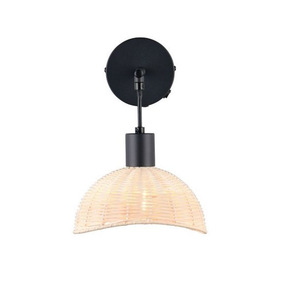 Aplique de pared CALVI rattan bombilla excl. 1x E14 max. 10W IP20 Negro
