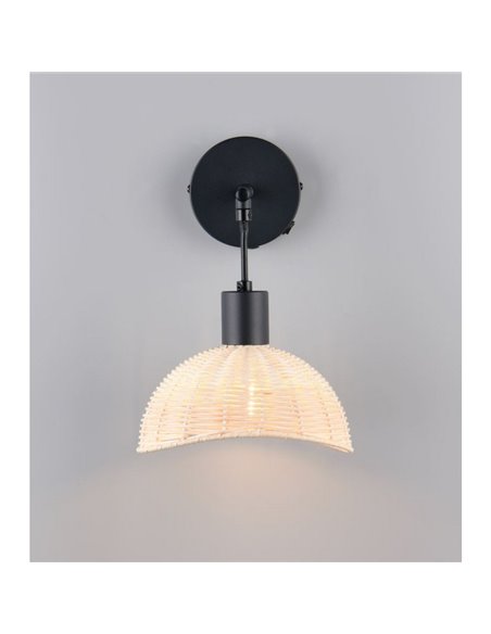 Aplique de pared CALVI rattan bombilla excl. 1x E14 max. 10W IP20 Negro