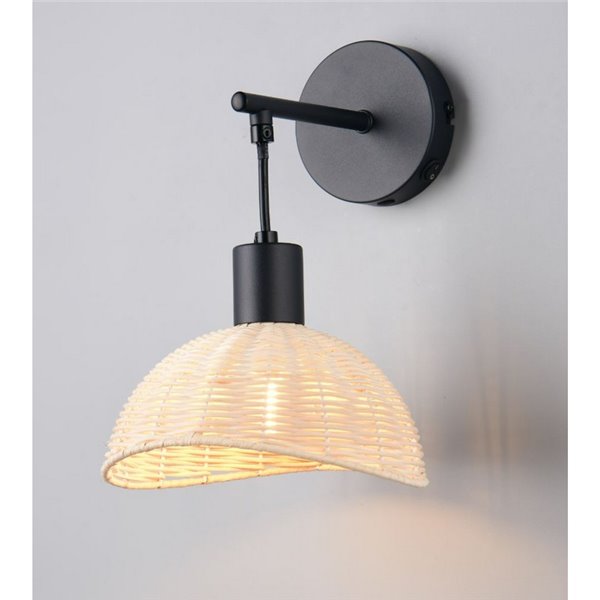 Aplique de pared CALVI rattan bombilla excl. 1x E14 max. 10W IP20 Negro