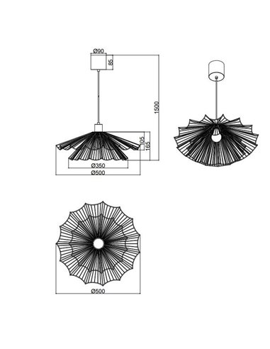 Plafonnier MARGARITA avec abat-jour assortis, grille Ø50 cm, ampoule non fournie (1 x E27 max. 60 W), IP20, noir