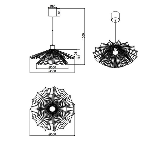 Luminária de teto MARGARITA com diversas opções de cúpulas, grade de Ø50cm, lâmpada não inclusa (1x E27 máx. 60W), IP20, preta.