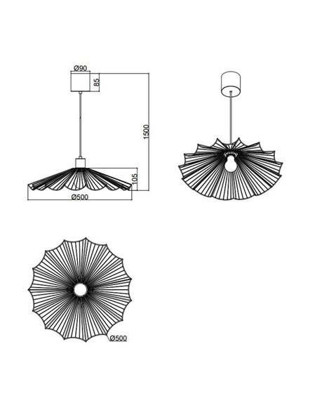 Luminária de teto pequena MARGARITA Ø50cm, lâmpada não incluída. 1x E27 máx. 60W IP20 Preta