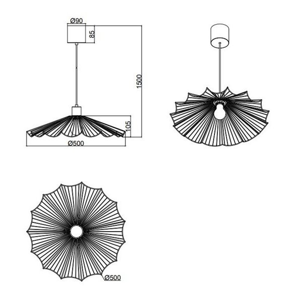 Luminária de teto pequena MARGARITA Ø50cm, lâmpada não incluída. 1x E27 máx. 60W IP20 Preta