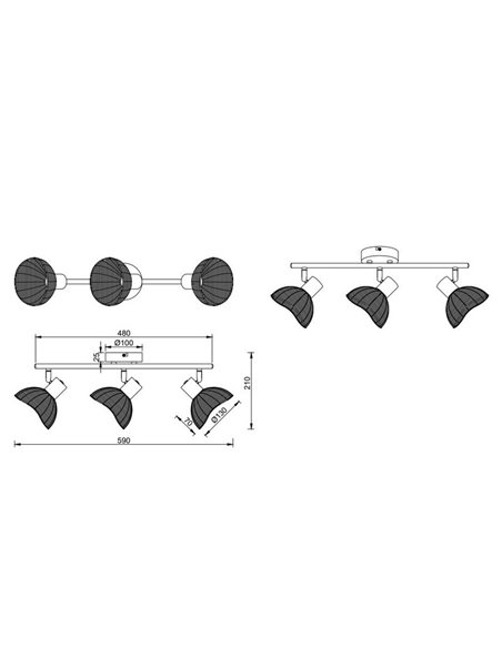 Regleta de techo de 3 focos rattan CALVI bombillas excl. 3x E14 max. 10W IP20 Blanco