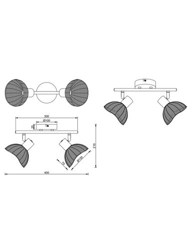 Focos de techo de rattan CALVI bombillas excl. 2x E14 max. 10W IP20 Blanco