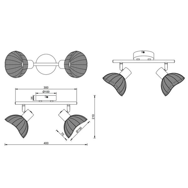 Spots de plafond CALVI en rotin, ampoules non incluses, 2 x E14 max. 10 W IP20 Blanc