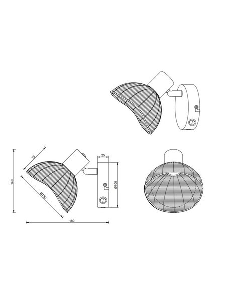 Focos de techo/aplique de pared rattan CALVI bombilla excl. 1x E14 max. 10W IP20 Blanco