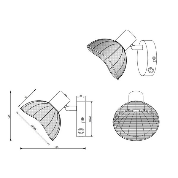 Focos de techo/aplique de pared rattan CALVI bombilla excl. 1x E14 max. 10W IP20 Blanco