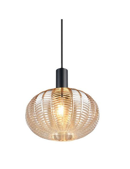 Luminária de teto pendente ELVEZIA com cúpula de vidro âmbar, lâmpada não incluída (1 x E27 máx. 10W), IP20