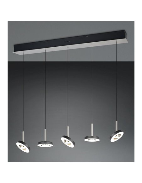 Luminária de teto LED GUANO 5x8W 5x850lm Dimerizável com Interruptor DIP 2300+3000+4000K IP20 Níquel Fosco