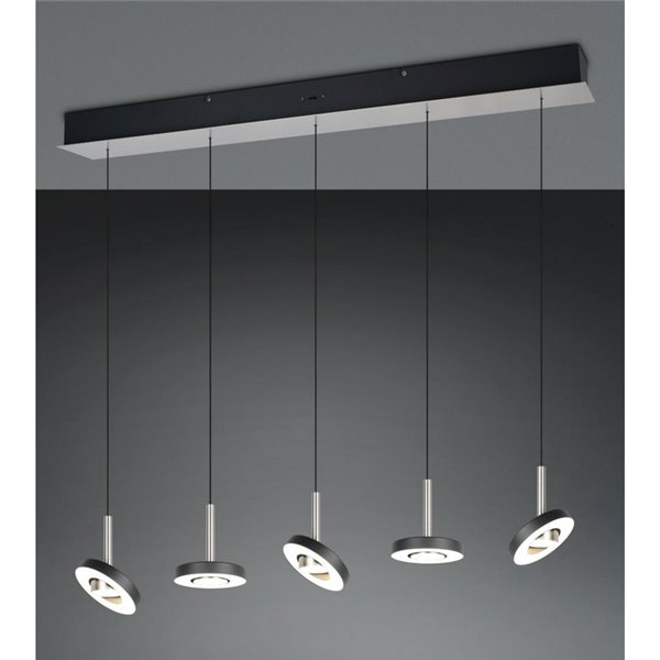 Luminária de teto LED GUANO 5x8W 5x850lm Dimerizável com Interruptor DIP 2300+3000+4000K IP20 Níquel Fosco