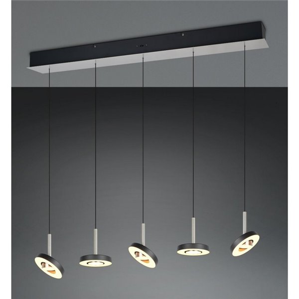 Plafonnier LED GUANO 5 x 8 W, 5 x 850 lm, dimmable par commutateur DIP, 2300 + 3000 + 4000 K, IP20, nickel mat