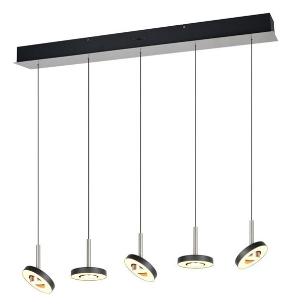 Plafonnier LED GUANO 5 x 8 W, 5 x 850 lm, dimmable par commutateur DIP, 2300 + 3000 + 4000 K, IP20, nickel mat