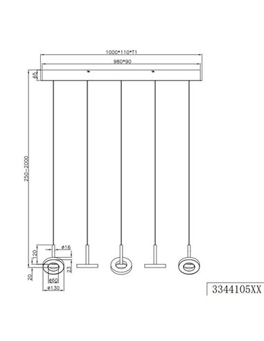 Lámpara de techo LED GUANO 5x8W 5x850lm regulable DIP SWITCH 2300+3000+4000K IP20 Café