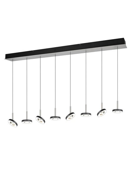 Luminária pendente LED GUANO 8x8W 8x850lm, dimerizável, com interruptor DIP, 2300+3000+4000K, IP20, níquel fosco.