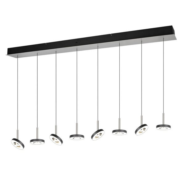 Suspension LED GUANO 8 x 8 W, 8 x 850 lm, dimmable par interrupteur DIP, 2300 + 3000 + 4000 K, IP20, nickel mat
