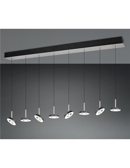 Lámpara LED colgante GUANO 8x8W 8x850lm regulable DIP SWITCH 2300+3000+4000K IP20 Níquel mate