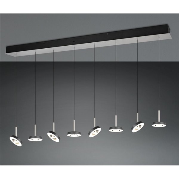 Lámpara LED colgante GUANO 8x8W 8x850lm regulable DIP SWITCH 2300+3000+4000K IP20 Níquel mate