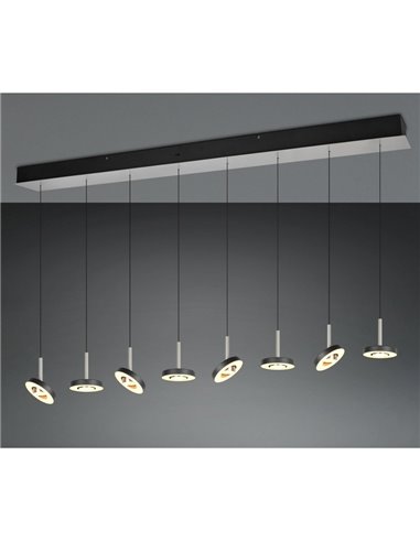 Luminária pendente LED GUANO 8x8W 8x850lm, dimerizável, com interruptor DIP, 2300+3000+4000K, IP20, níquel fosco.