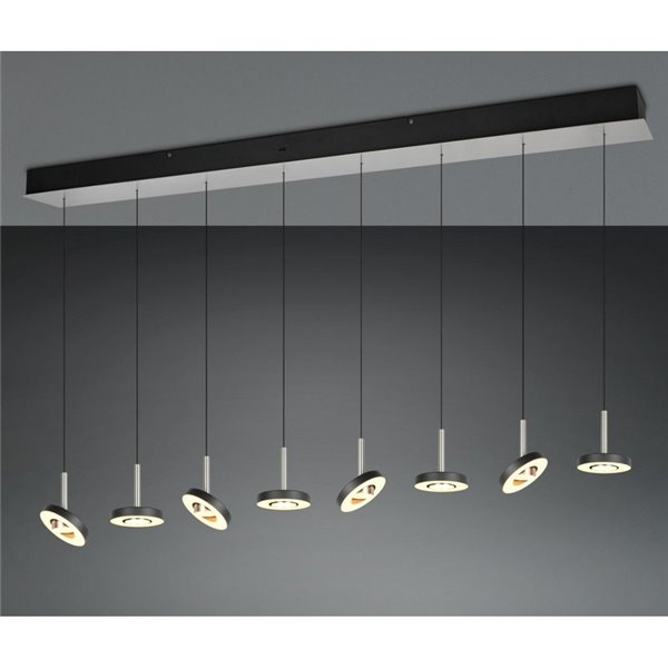Suspension LED GUANO 8 x 8 W, 8 x 850 lm, dimmable par interrupteur DIP, 2300 + 3000 + 4000 K, IP20, nickel mat
