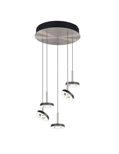 Lámpara de techo LED con plafón GUANO 5x8W 5X850lm DIP SWITCH 2300+3000+4000K IP20 Níquel mate