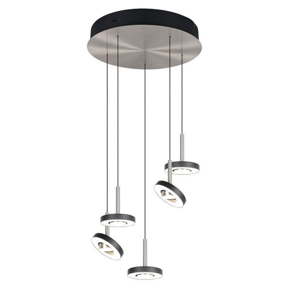 Lámpara de techo LED con plafón GUANO 5x8W 5X850lm DIP SWITCH 2300+3000+4000K IP20 Níquel mate
