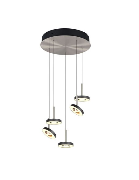 Lámpara de techo LED con plafón GUANO 5x8W 5X850lm DIP SWITCH 2300+3000+4000K IP20 Níquel mate