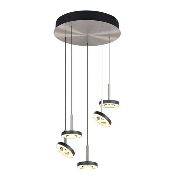 Lámpara de techo LED con plafón GUANO 5x8W 5X850lm DIP SWITCH 2300+3000+4000K IP20 Níquel mate