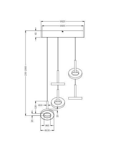 Lámpara de techo LED con plafón GUANO 5x8W 5X850lm DIP SWITCH 2300+3000+4000K IP20 Níquel mate