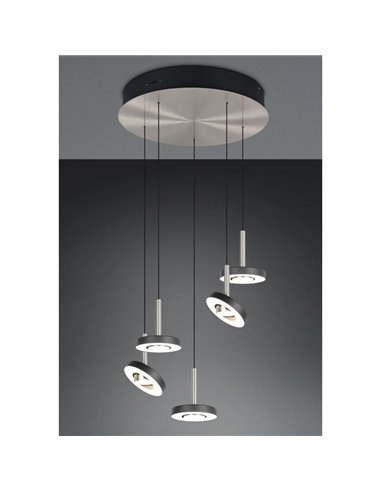 Lámpara de techo LED con plafón GUANO 5x8W 5X850lm DIP SWITCH 2300+3000+4000K IP20 Níquel mate