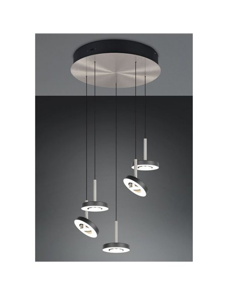 Lámpara de techo LED con plafón GUANO 5x8W 5X850lm DIP SWITCH 2300+3000+4000K IP20 Níquel mate