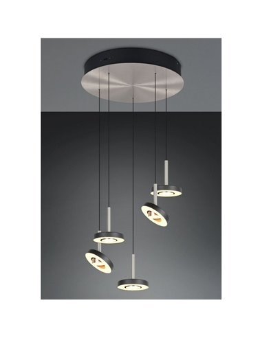 Lámpara de techo LED con plafón GUANO 5x8W 5X850lm DIP SWITCH 2300+3000+4000K IP20 Níquel mate