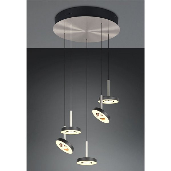 Plafonnier LED GUANO avec fixation au plafond 5 x 8 W 5 x 850 lm, commutateur DIP, 2300 + 3000 + 4000 K, IP20, nickel mat